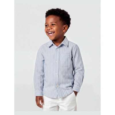 The Children's Place Toddler Boys Long Sleeve Striped Oxford Button Up Shirt Blue 18-24 M | Target