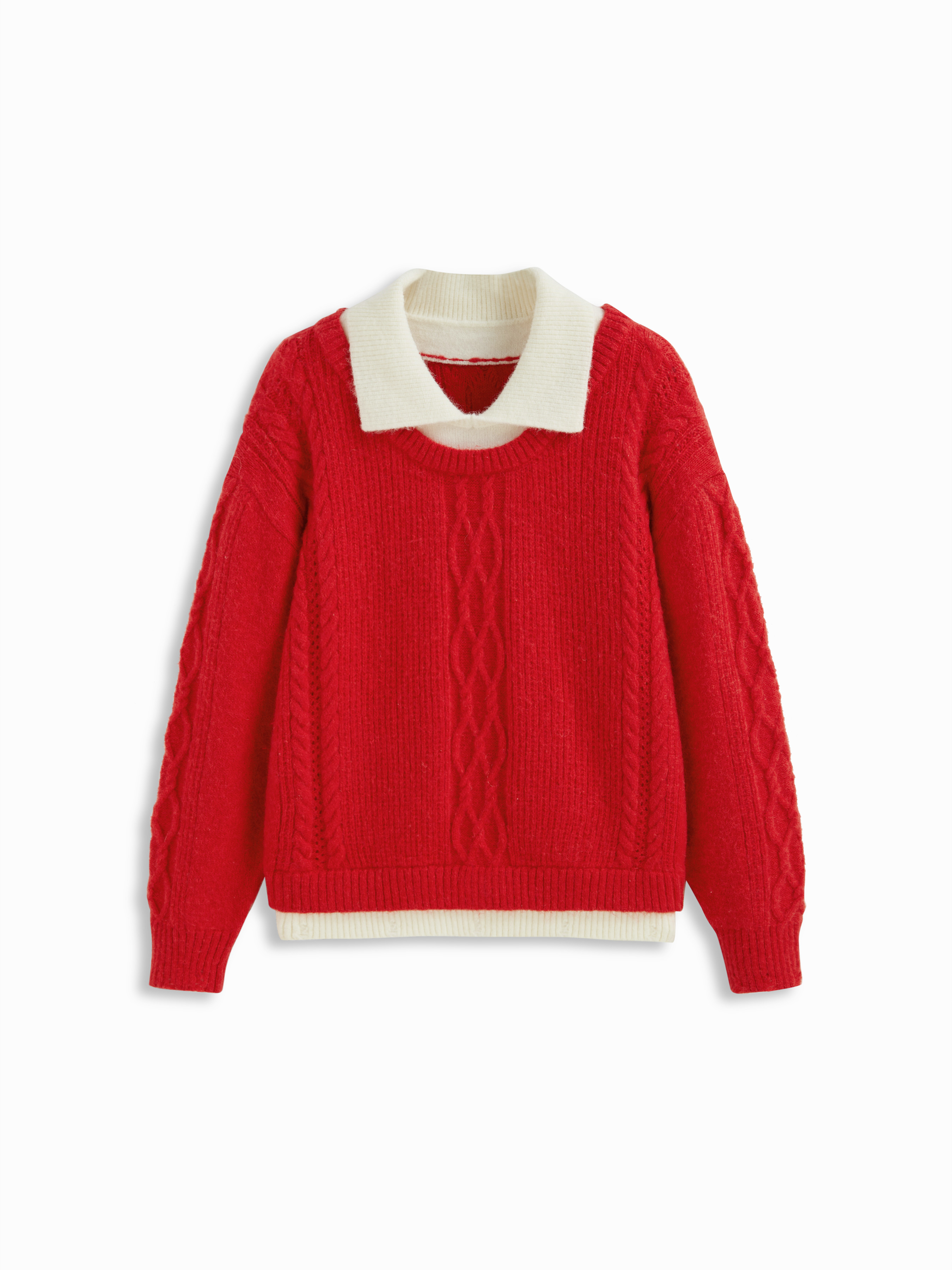 Knit Fabric Knit Collar Two Tone Contrasting Binding Long Sleeve Top For School Daily Casual | Cider