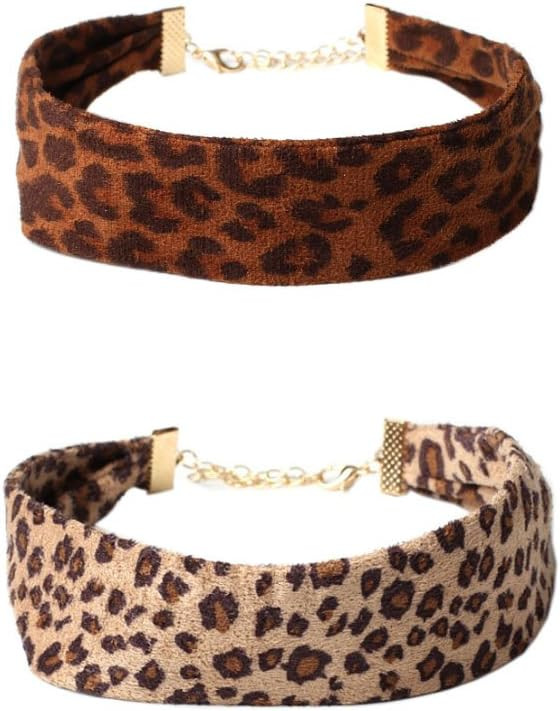 LeopardXL 2-Pack Leopard Print Faux Suede Choker Necklace-30CM | Amazon (US)