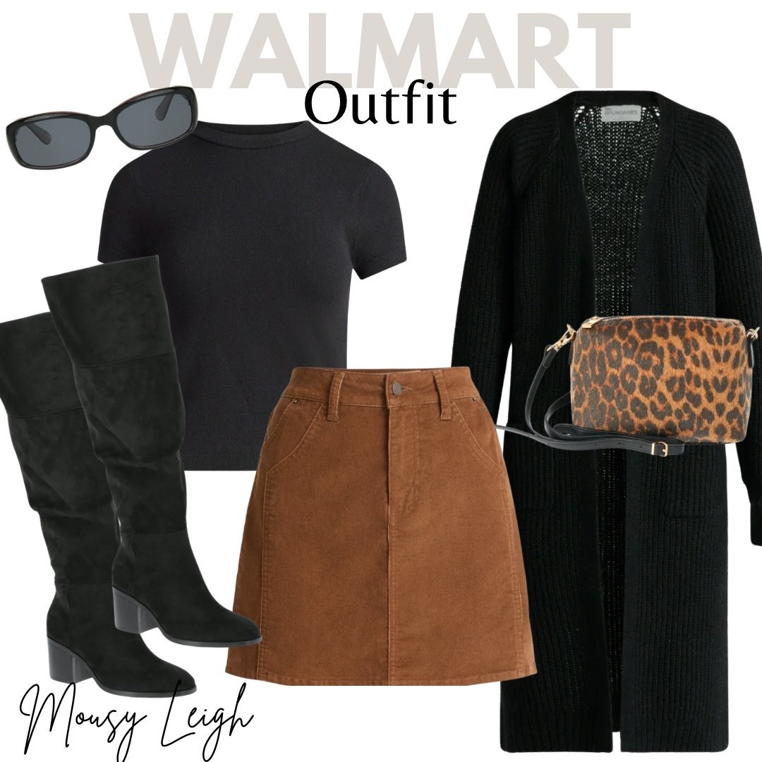 Corduroy outfit from Walmart. With mini skirt and over the knee black boots. 

#LTKOver40 #LTKShoeCrush #LTKFindsUnder50