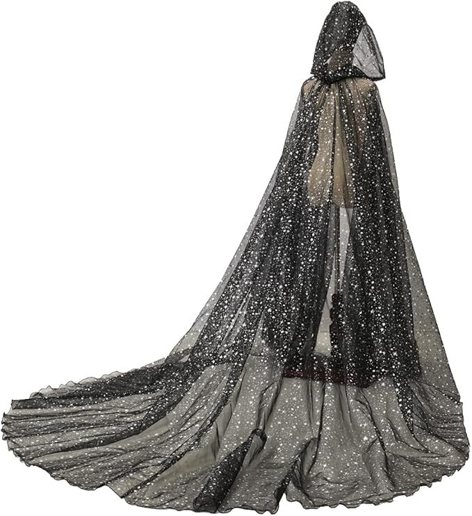 Women Wedding Tulle Cape Hooded Elf Cloak Bridal Dress Robe with Long Train | Amazon (US)