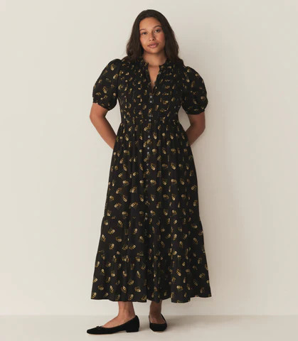 DÄ?EN Haleigh Dress -- Buttercup Bouquet - Size - Xxs Cotton Print Button Up Floral Print Fitted Prairie Vintage-inspired Effo | DOEN