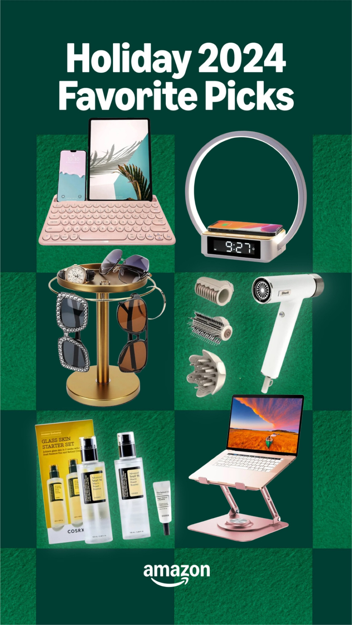 Amazon holiday favorites that will arrive in time for Christmas

Wireless keyboard for laptop, phone, and more 
Sunglasses holder with jewelry tray on top 
Best selling glass glass skin starter set with snail, mucin, and retinol cream 
Laptop stand that raises, rotates and tilts 
LED light alarm clock and MagSafe charger in one 
Shark speed style pro hairdryer 


#AmazonPartner #AmazonHoliday #FallFavorites2024 


#LTKSaleAlert #LTKGiftGuide #LTKHoliday