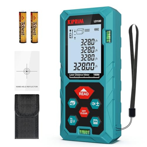 Laser Distance Measure 100m/328ft with 2 Bubble Levels,M/In/Ft Unit switching Backlit LCD,99 Sets Data Storage and Pythagorean Mode, Measure Distance, Area and Volume Kiprim LD100 | Amazon (UK)