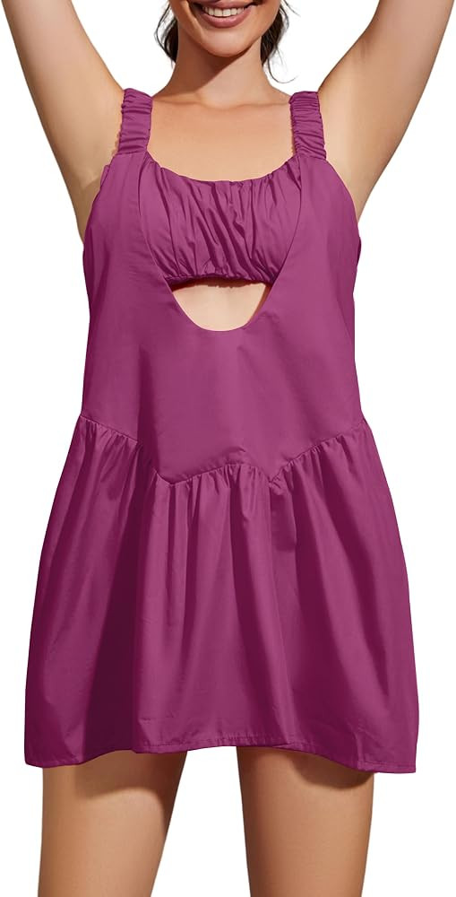 Women’s Summer Tennis Dress with Built in Bra and Shorts Cutout Sleeveless Athletic Workout Gol... | Amazon (US)