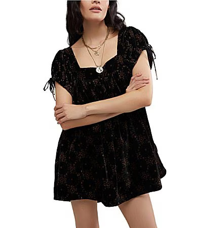 Free People Velvet Summer Camp Floral Square Neck Short Sleeve Tunic - S | Dillard's