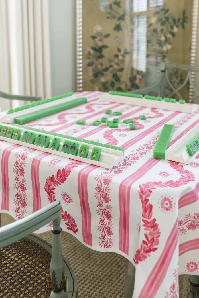 Scalloped Square Table Topper | Boxwood Garden - Rose | Frances Fields Home