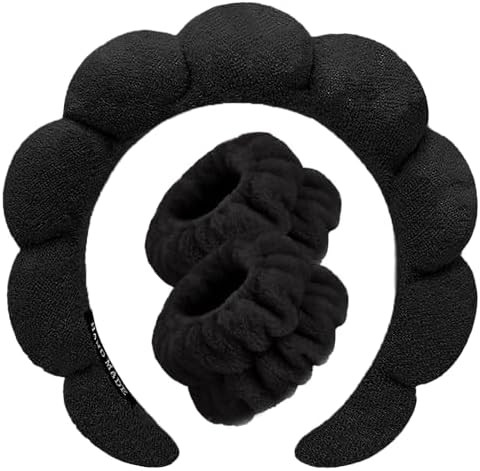 Spa Headbands for Washing Face Wristband Set Sponge Makeup Skincare Headband Wrist Towels Bubble ... | Amazon (US)