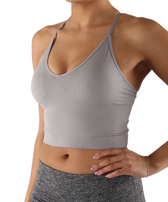 Itzon Women's Tube & Crop Tops Light - Light Grey Cami-Strap Crop Top | Zulily