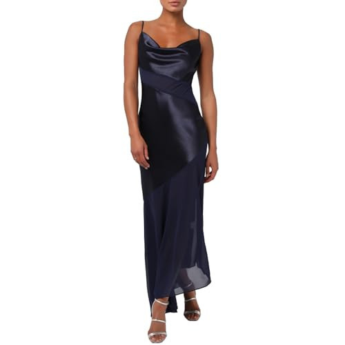 Lulus Lainey Asymmetrical Cowl Neck Maxi Dress Women’s Satin Formal Dress with Adjustable Straps and Draped Asymmetrical Hem Navy | Amazon (US)