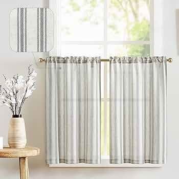 jinchan Linen Kitchen Curtains Striped Tier Curtains 36 Inch Cafe Curtains Farmhouse Small Curtai... | Amazon (US)