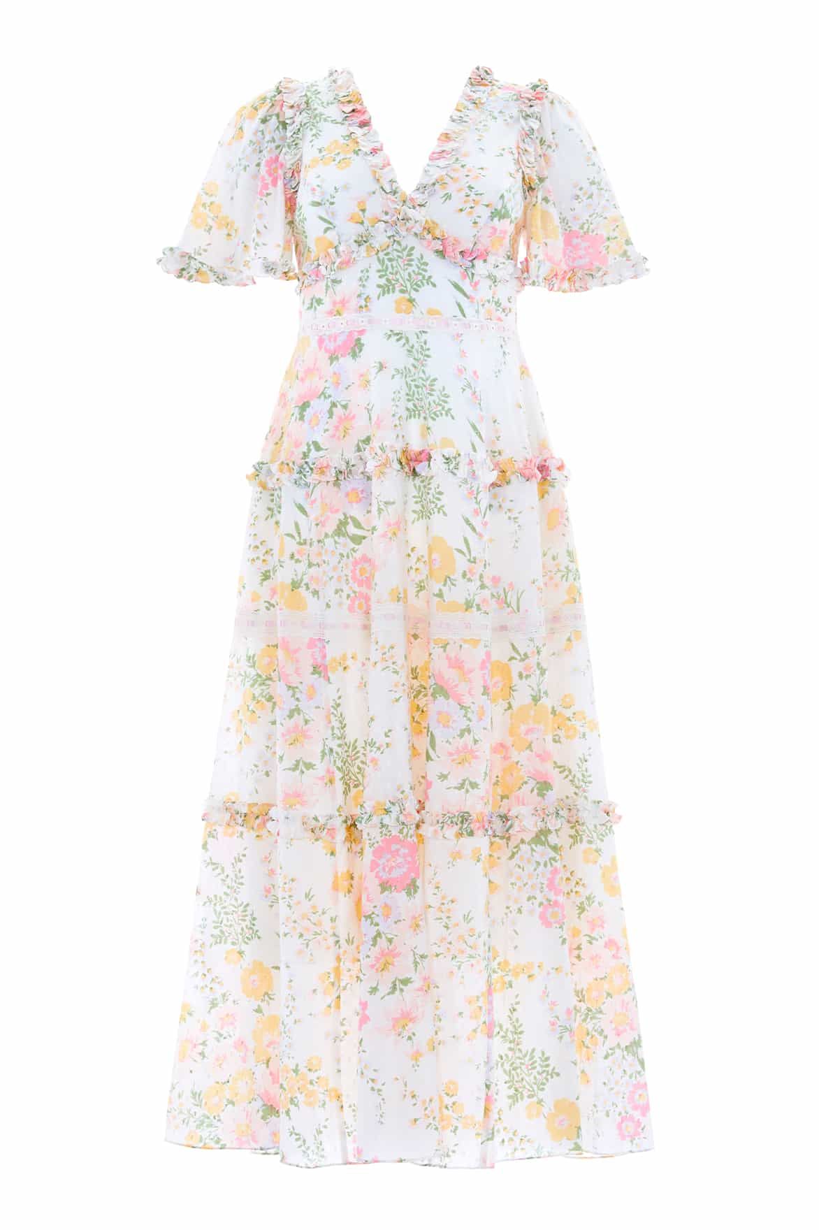 Sunrise Bloom Cotton Ribbon Ankle Gown | Needle & Thread US