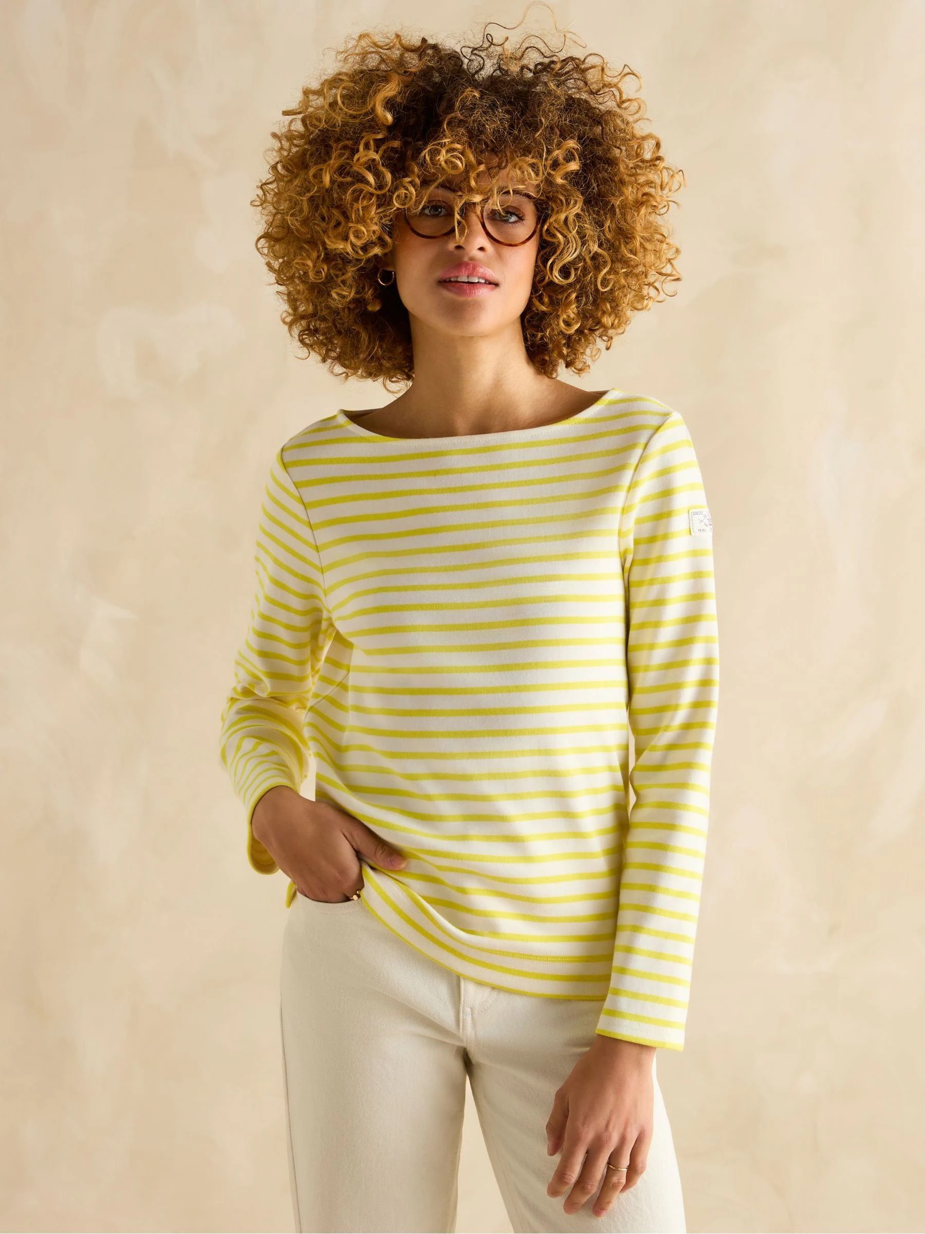 Buy Joules Harbour Yellow/White Boat Neck Breton Top from Next Australia | Next AU