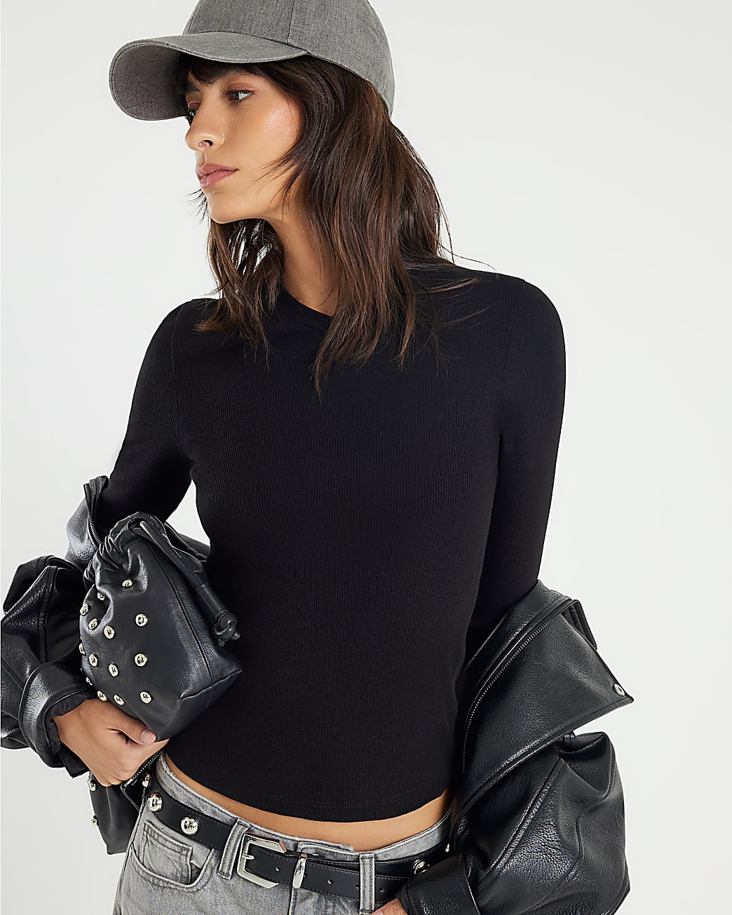 Black Fitted Mini V Neck Top | River Island UK & IE