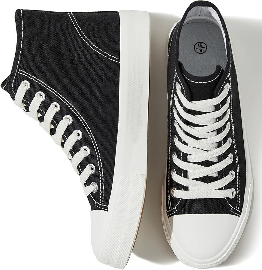 Uoidru High Top Sneakers for Women Canvas Shoes White Canvas High Tops Women Casual Shoes Lace Up... | Amazon (US)