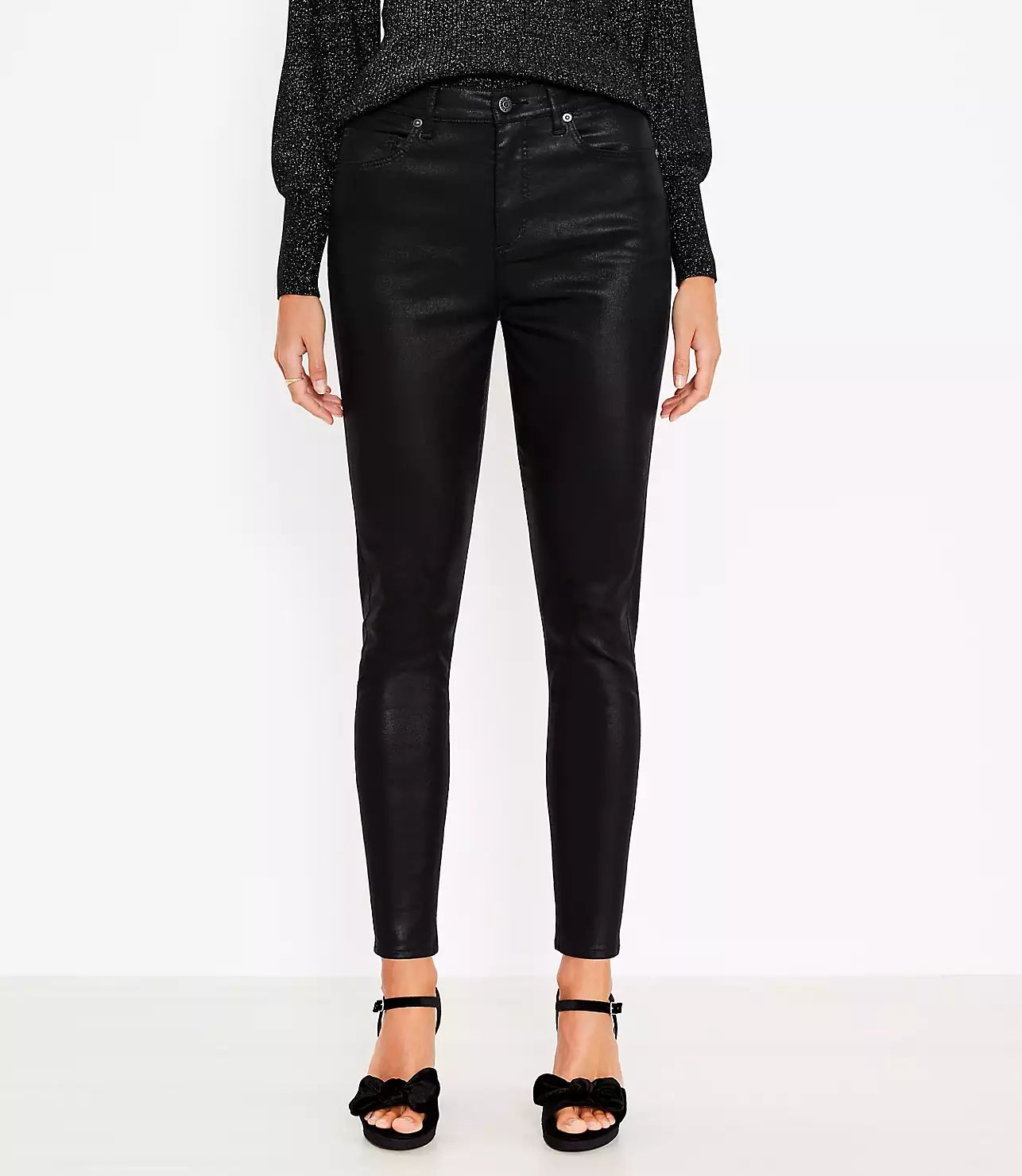 Curvy Coated High Rise Skinny Jeans in Black | LOFT