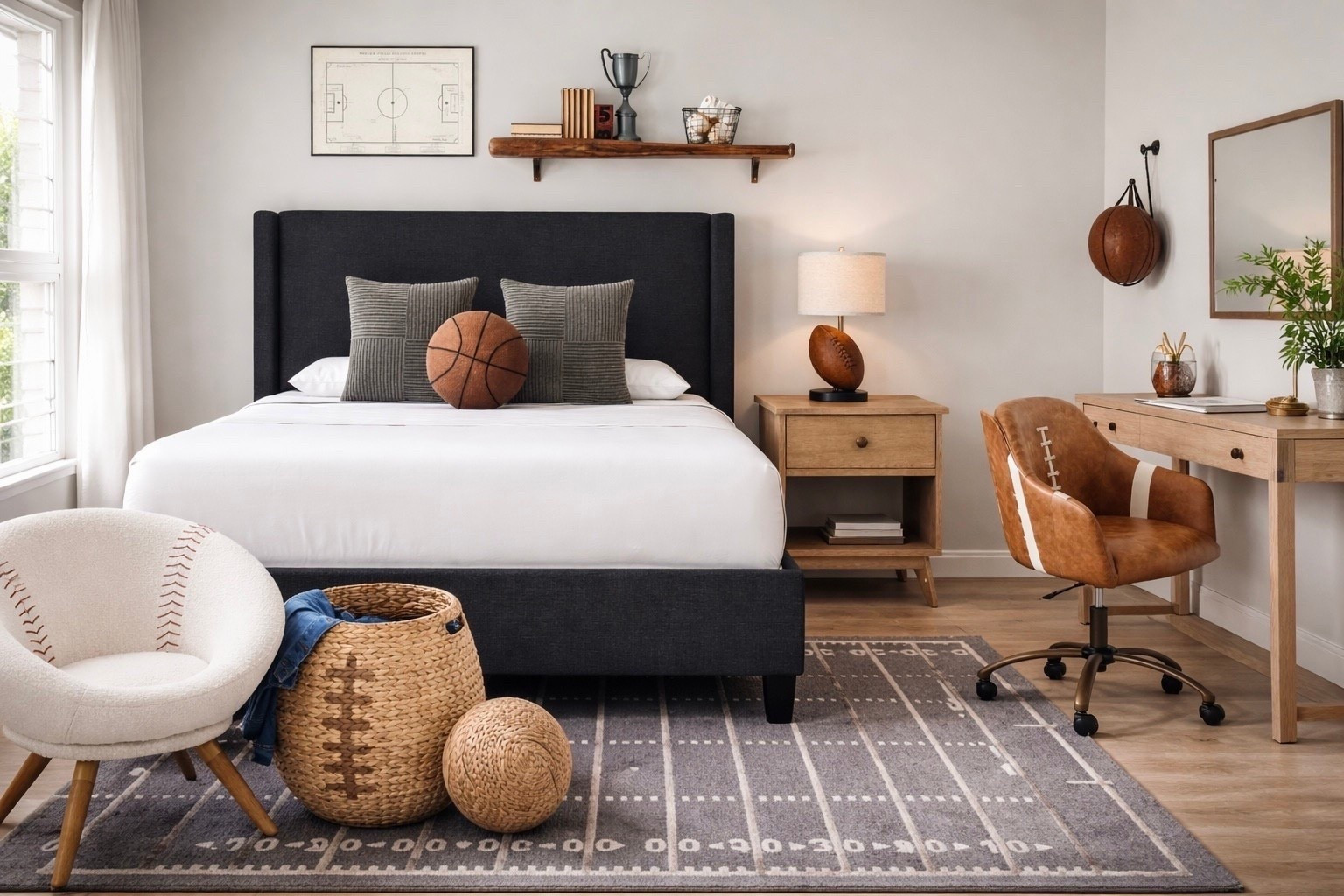 Teen Boy Bedroom Ideas - Sports Themed Room Decor

Sports-inspired boys bedroom decor, neutral kids bedroom ideas, modern boys room, sports themed bedroom, basketball bedroom decor, football decor, neutral kids room, modern farmhouse kids room, boys room inspiration, cozy kids bedroom, upholstered bed frame, neutral bedding, wood nightstand, kids desk setup, study space for kids, sports wall art, boys bedroom design, athletic themed room, minimalist boys room, neutral rug, woven basket storage, kids room organization, stylish boys bedroom, home decor inspiration, teenage boy room, Pottery Barn

#LTKKids #LTKHome