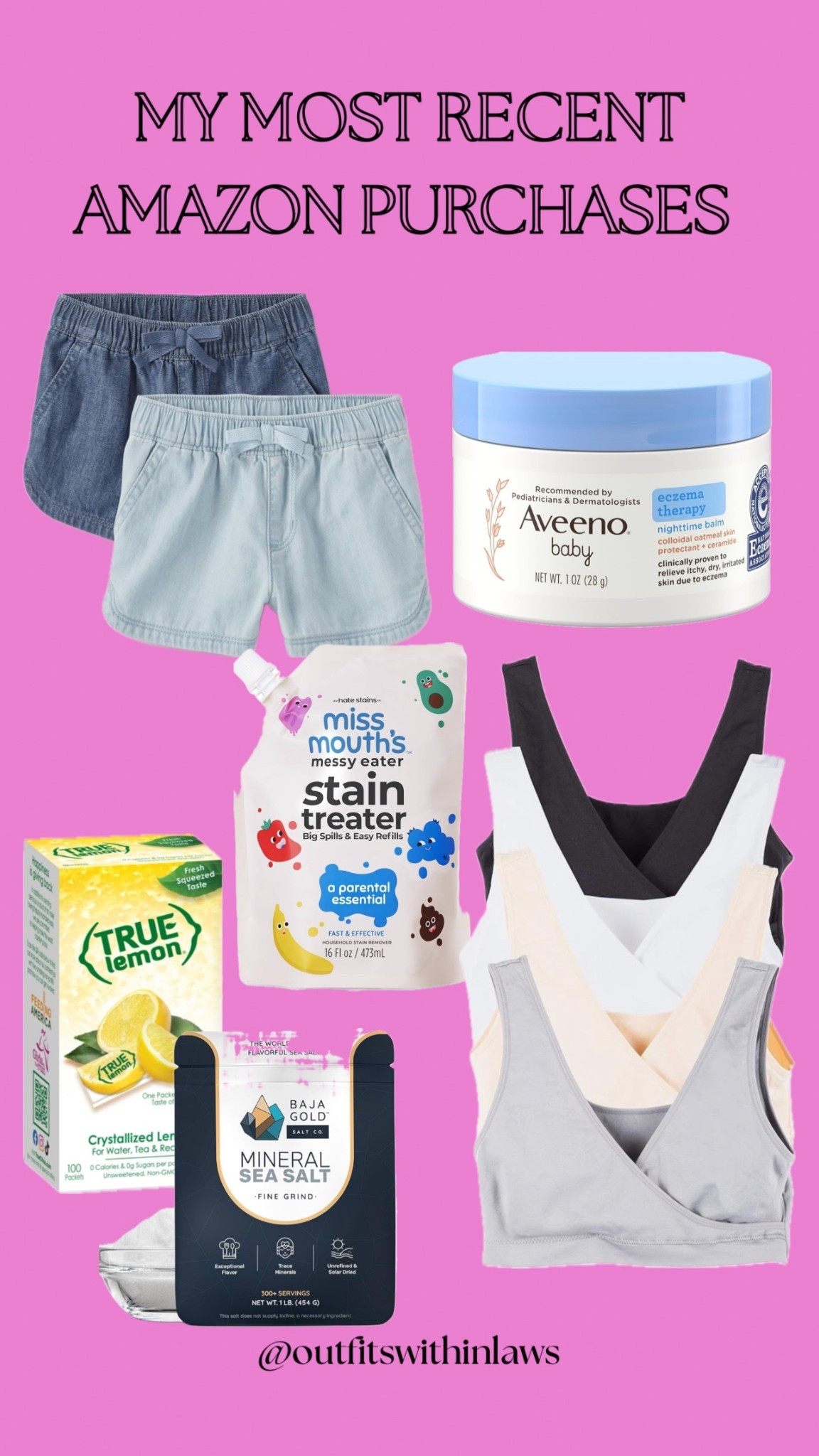 My most recent Amazon purchases! Household staples, new comfy bras because I’m growing out of everything, and new summer toddler girl shorts!