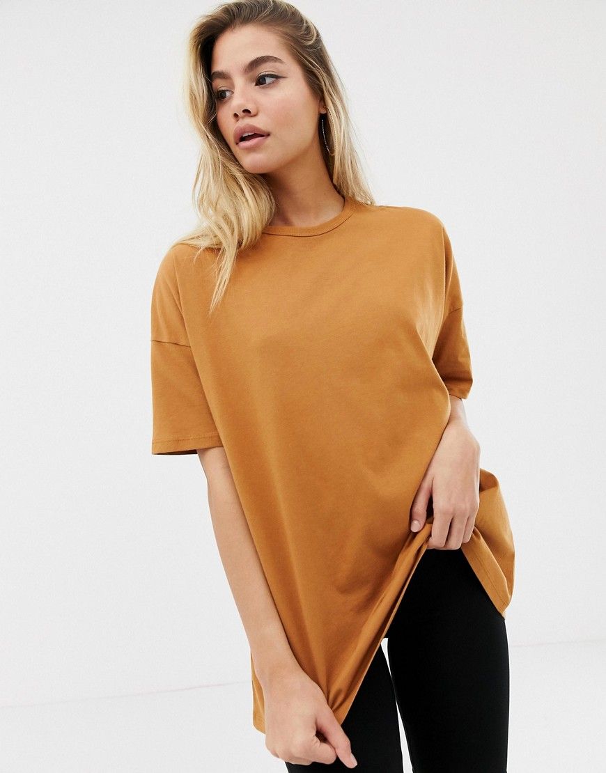 ASOS DESIGN super oversized t-shirt with drop shoulder in brown - Brown | ASOS US