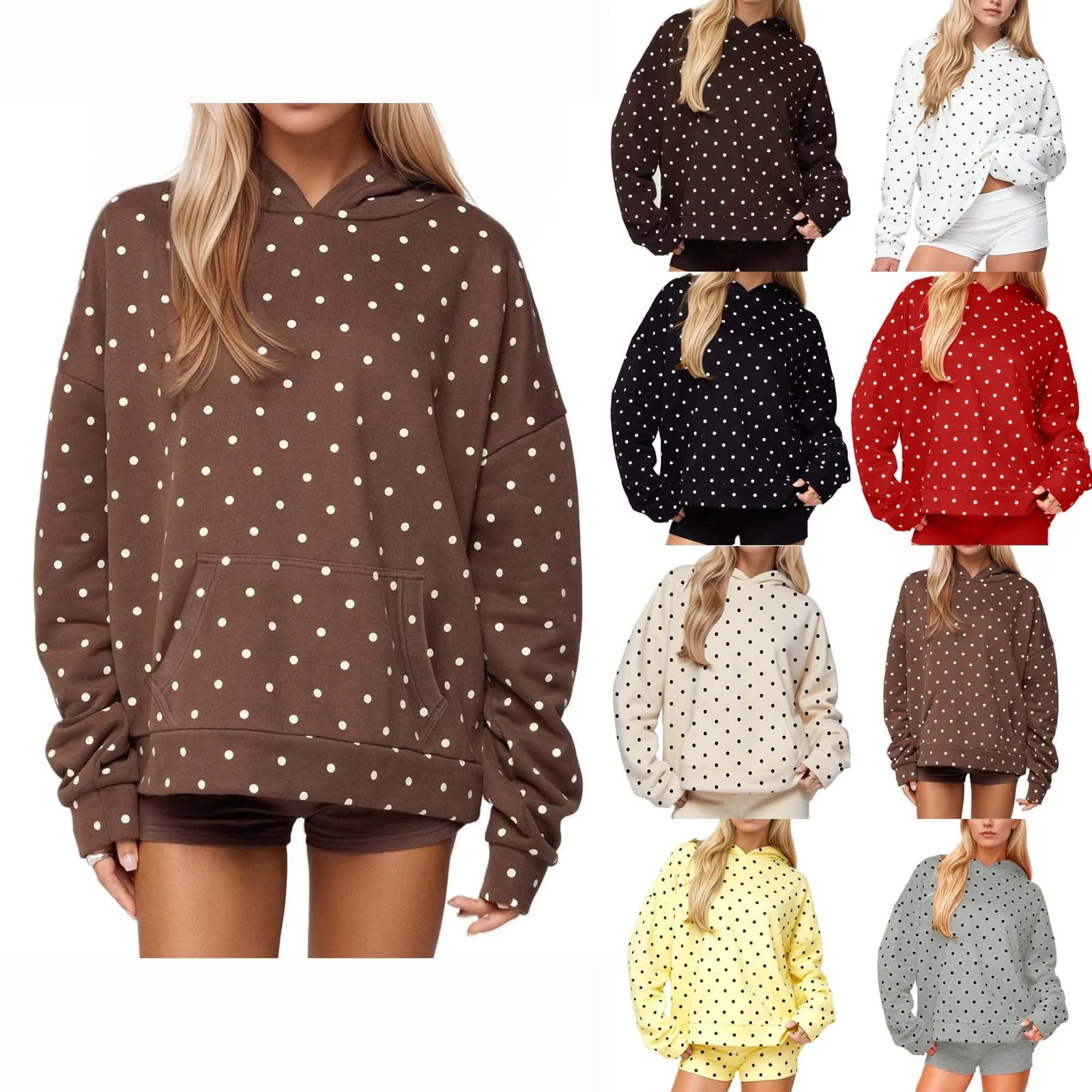 Zedker Women's Polka Dot Hoodie Oversized Fleece Hooded Sweatshirt Long Sleeve Hoodies with Pocke... | Walmart (US)