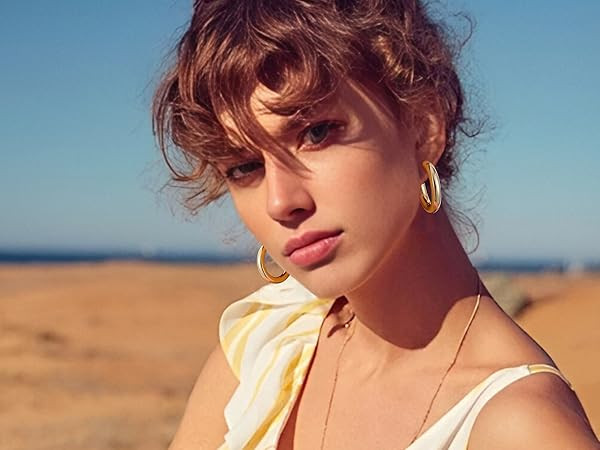 Gacimy 14K Gold Plated Chunky Open Hoop Earrings for Women | Amazon (US)