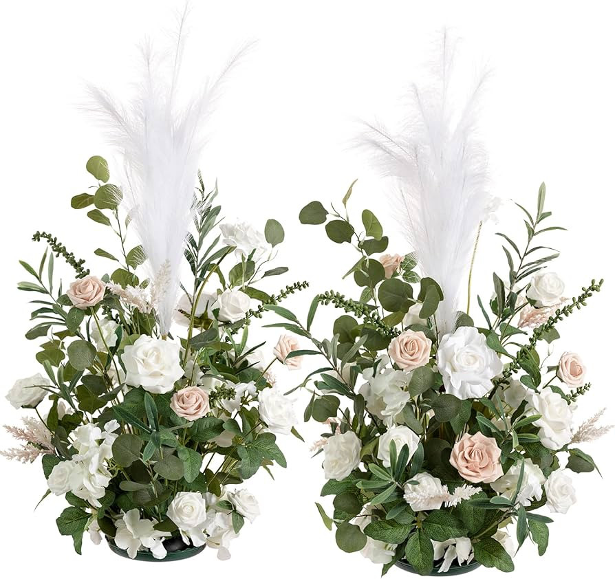 Ling's moment 41inch Tall Standing Artificial Flowers 2pcs, White & Sage | Amazon (US)