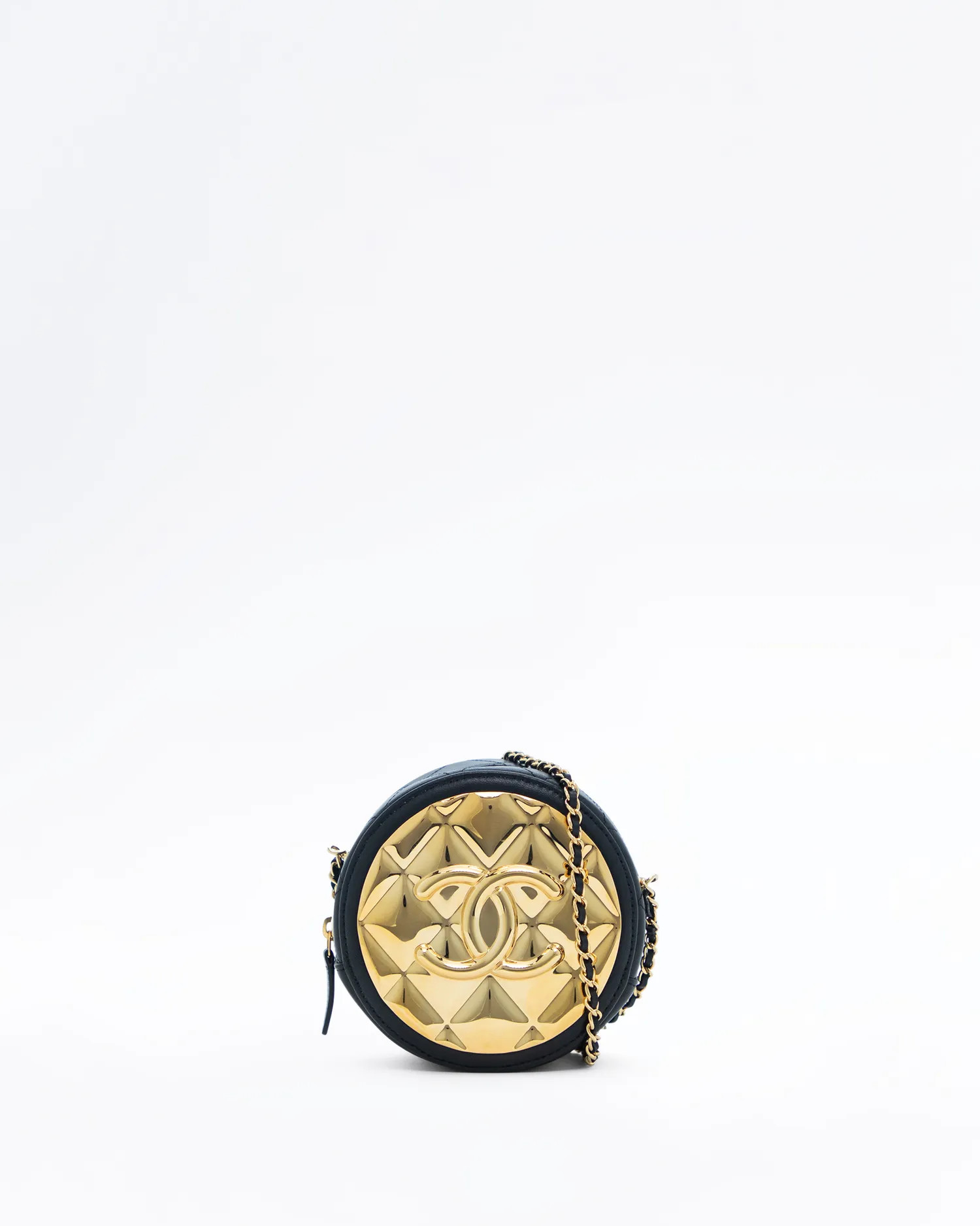 Lambskin Golden Plate Round Mini Pouch | Vivrelle