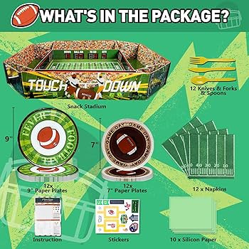Football Party Tableware Supplies Kit, 2025 Super Bowl Party Favors Kit Serve 12, Includes Super ... | Amazon (US)