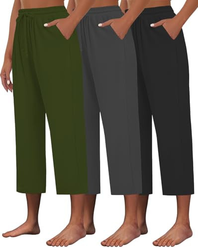 Kivdol 3 PACK Womens Capri Pants Loose Yoga Pants Wide Leg Drawstring Comfy Lounge Pajama Capris ... | Amazon (US)