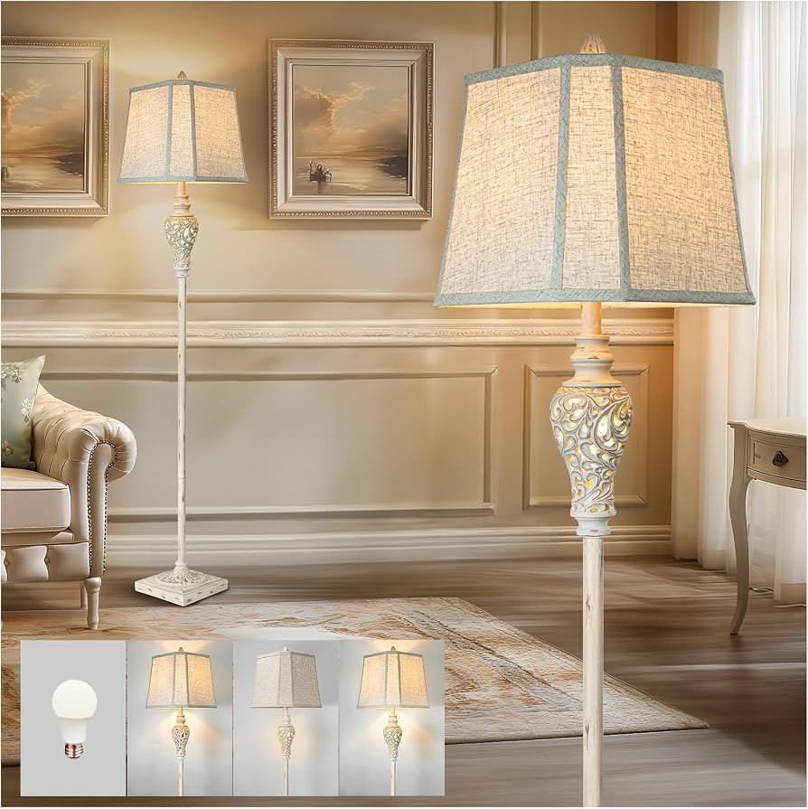 LuxSight Collection Rustic Floor Lamp 65'' Tall with Nightlight Cut Corner Linen Fabric Shade Vin... | Amazon (US)