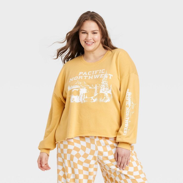 Women's Pacific Northwest Graphic Cropped Sweatshirt - Yellow | Target