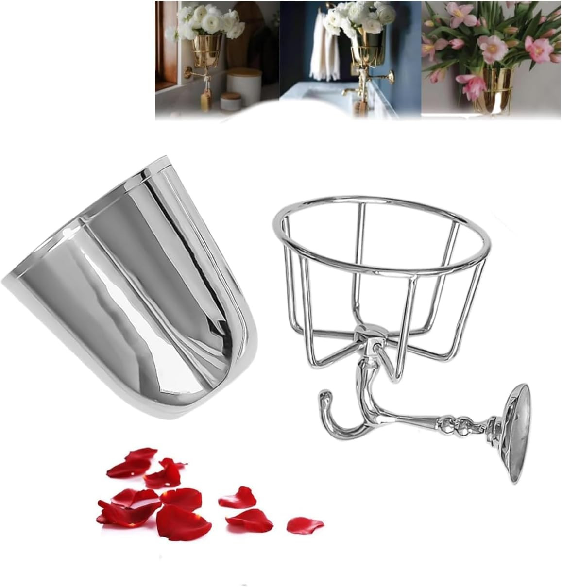 Gold Vases and Silver Vases Vintage Wall Decor, Wall Vessel for Brass Flowers,Multi-Function Hang... | Amazon (US)