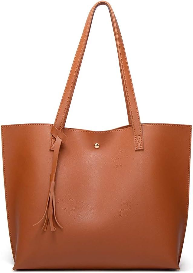 Dreubea Women's Soft Faux Leather Tote Shoulder Bag from, Big Capacity Tassel Handbag | Amazon (US)