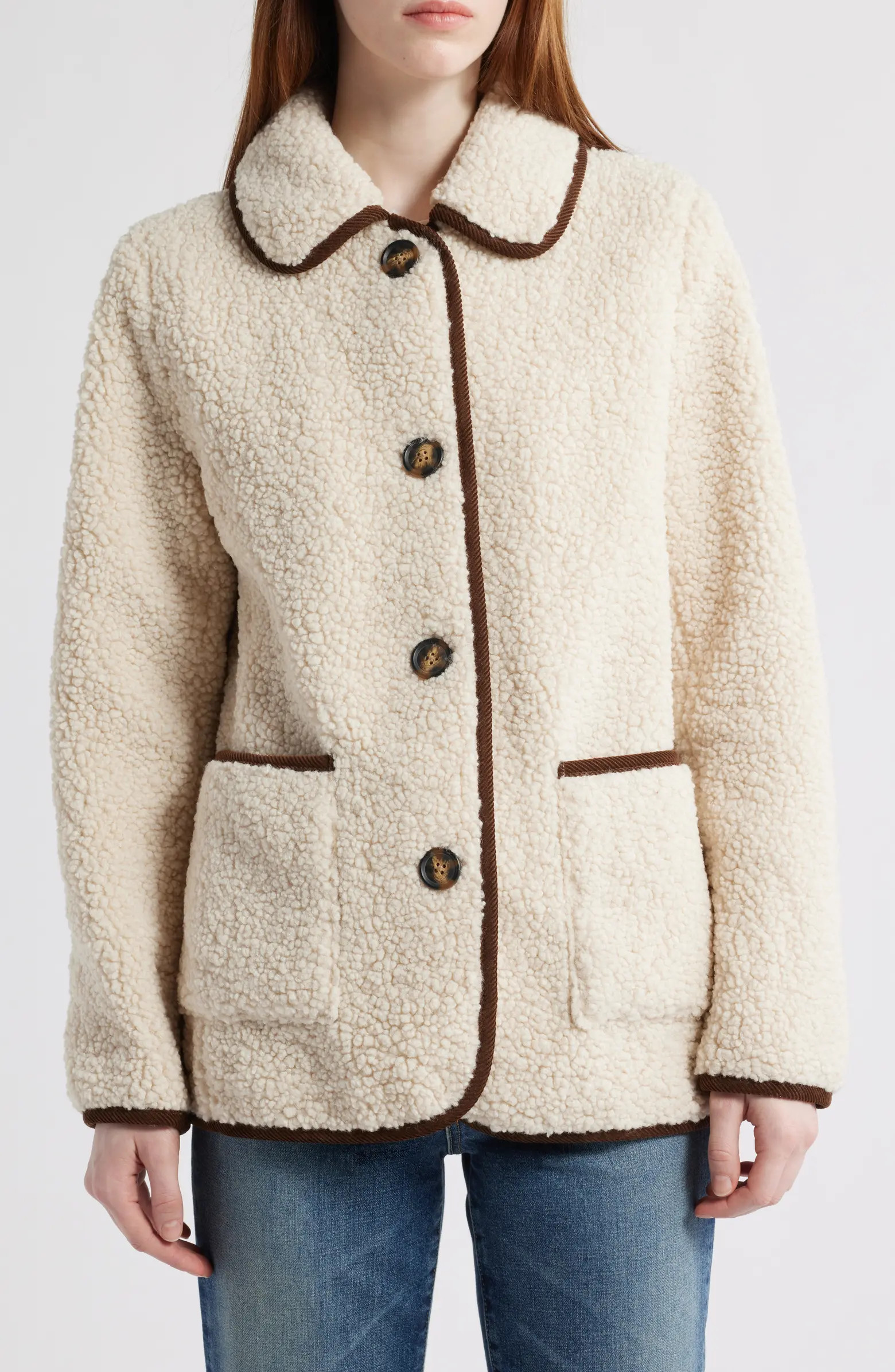 Contrast Trim Faux Shearling Jacket | Nordstrom