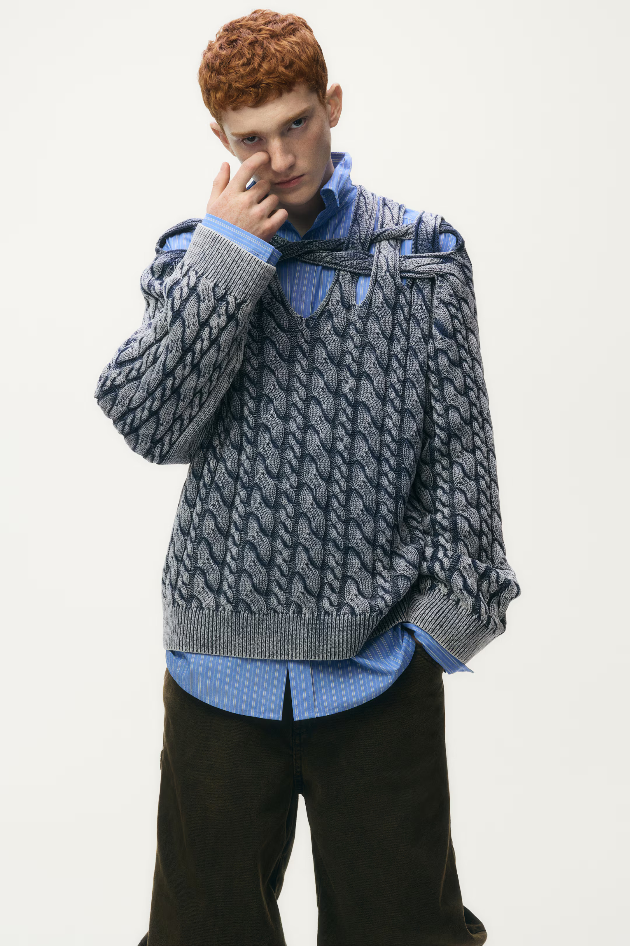 Cable-Knit Cutout Sweater - Blue - Men | H&M US | H&M (US + CA)