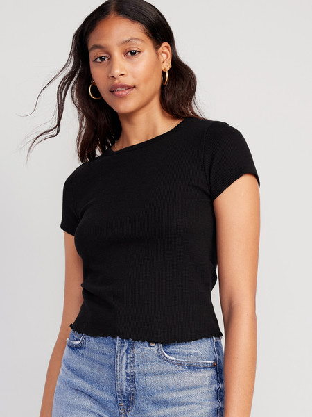 Lettuce-Edge Thermal-Knit Cropped T-Shirt for Women | Old Navy (US)