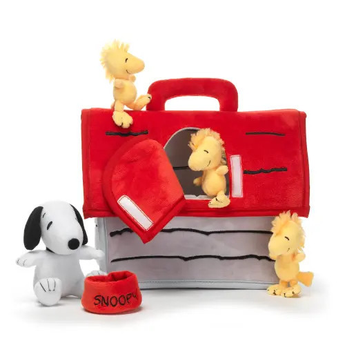 Lambs & Ivy Classic Snoopy Interactive Plush Doghouse with 5 Stuffed Animal Toys in Red Multi at Nordstrom | Nordstrom