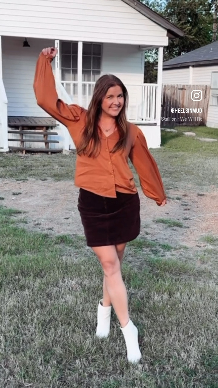 Come check out this fall outfit with rust top, brown corduroy skirt and cream boots

#LTKSeasonal