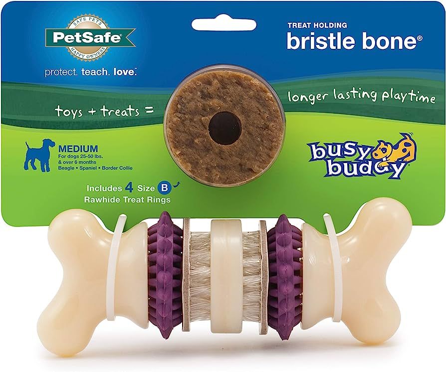 PetSafe Busy Buddy Bristle Bone - Treat-Holding Toy for Dogs - Treat Rings Included - Treats Thor... | Amazon (US)