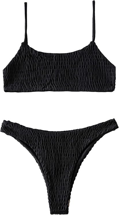 Mumentfienlis Women's Two Piece Solid Color Bikini Swimsuit | Amazon (US)