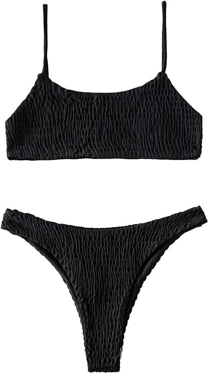 Mumentfienlis Women's Two Piece Solid Color Bikini Swimsuit | Amazon (US)