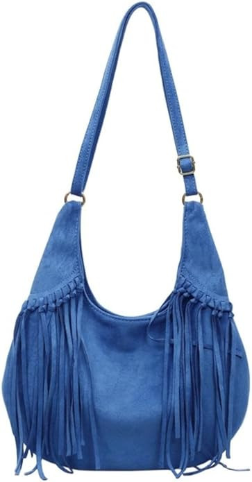 Women's Frosted Fringe Hobo Bag, Suede Leather Fashion Underarm Shoulder Purse, Novelty Tassel Bu... | Amazon (US)