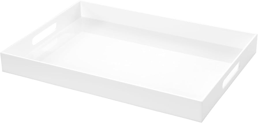 White Rectangular 14x20 Inches Acrylic Ottoman Tray Decorative Serving Tray with Cutout Handles O... | Amazon (US)