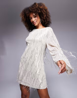 Jaded Rose oversized fringe sequin mini dress in silver | ASOS (Global)