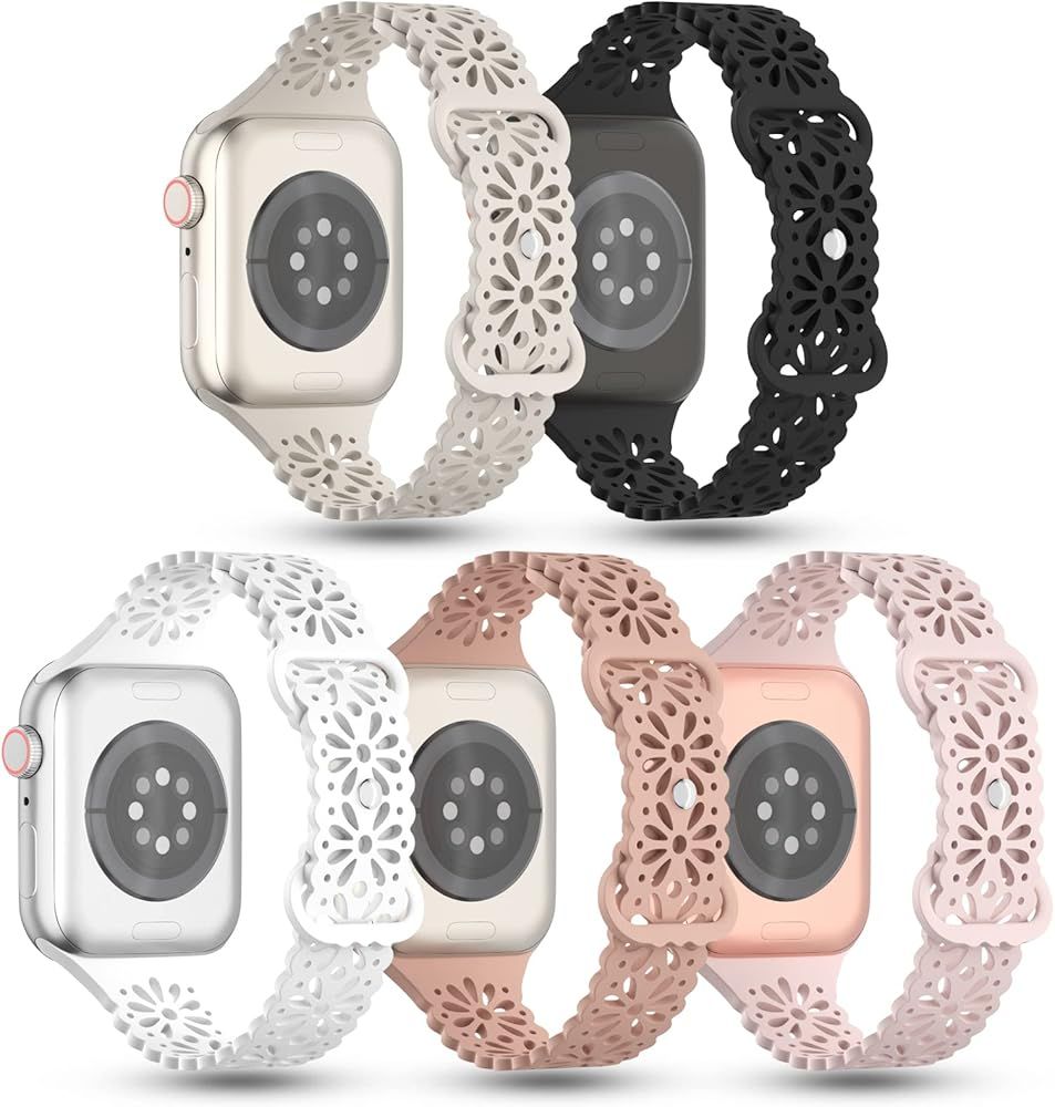 TSAAGAN 5 Pack Lace Silicone Bands Compatible for Apple Watch Band 38mm 40mm 41mm 42mm 44mm 45mm ... | Amazon (US)