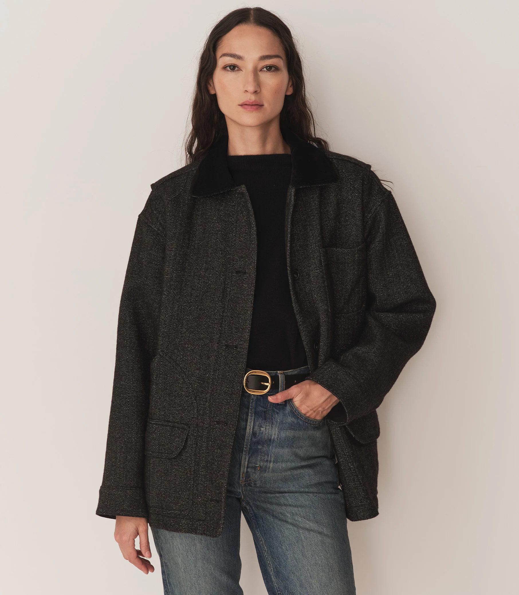 Pascual Wool Jacket - Charcoal Herringbone | DÔEN | DOEN