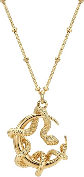 Fettero Gold Necklace for Women Snake Pendant 14K Gold Plated Charm Snake Animal Necklace for Eve... | Amazon (US)