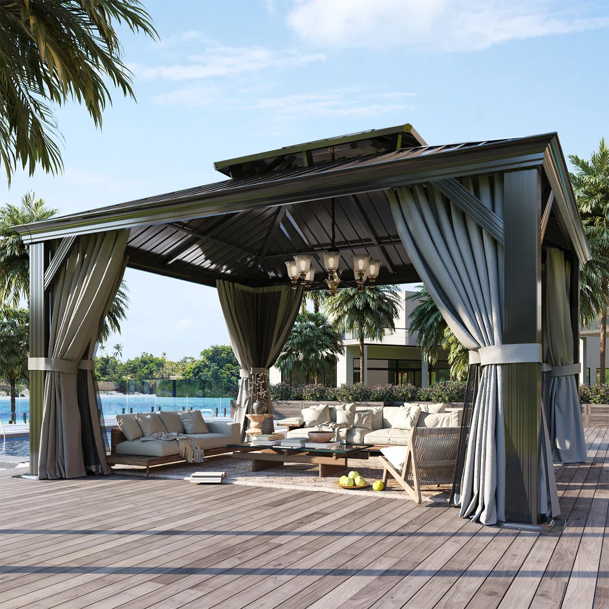 Permanent Hardtop Gazebo Aluminum Gazebo with Galvanized Steel Double Roof, 4.7x4.7-inch posts | Wayfair North America