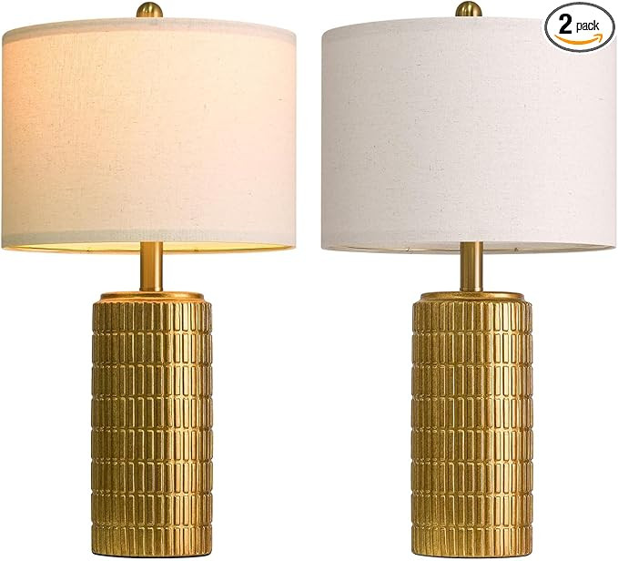 PoKat 23" Brass Gold Ceramic Table Lamps for Living Room, Retro Warm Gold Lamps for Night Stands,... | Amazon (US)