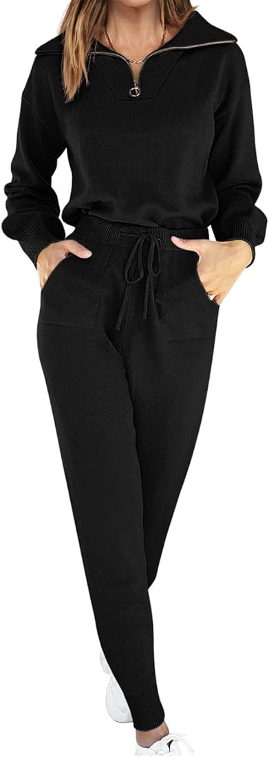 Women's Two Piece Outfits Sweater Sets Long Sleeve Pullover and Drawstring Pants Lounge Sets | Amazon (US)